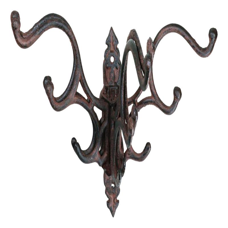 Cast Iron Rustic Victorian Scrollwork Spinning Swivel Multi Points Wall Hook