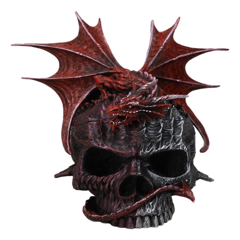 Infection Virus Zombie Skull With Red Wyvern Dragon Decorative Box Figurine