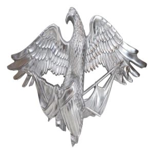 Large 26" Polished Aluminum Bald Eagle Clutching USA Flags And Crest Wall Decor