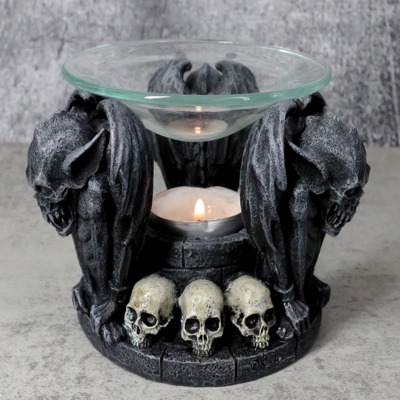 Nosferatu Gothic Vampire Gargoyles With Skulls Votive Candle Heat Oil Warmer