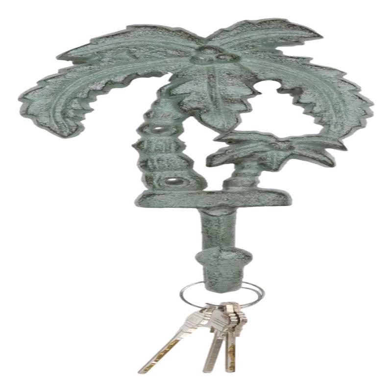 Pack Of 2 Cast Iron Verdigris Tropical Beach Coconut Palm Trees Coat Wall Hooks