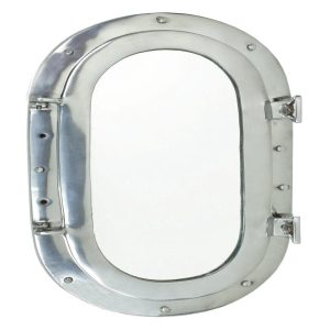 Polished Aluminum Nautical Marine Oval Ship Porthole Folding Wall Mirror 19"L