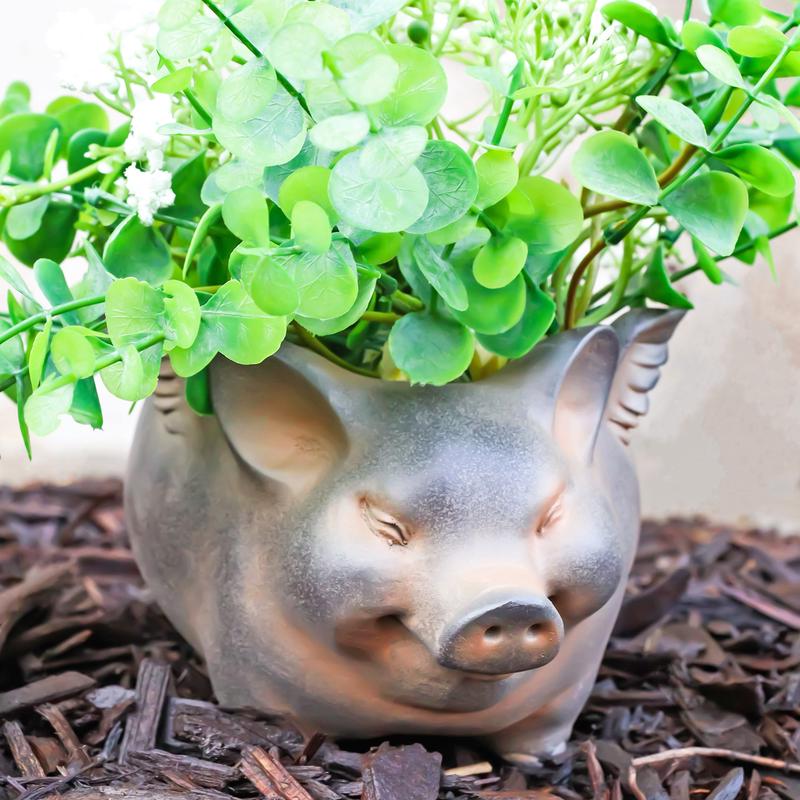 Rustic Country Farm Hog Heavens Angel Wings Pig Decorative Vase Planter Pot