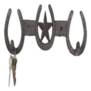 Rustic Western Lone Star With 3 Horseshoes Lucky Charm Double Wall Coat Hook