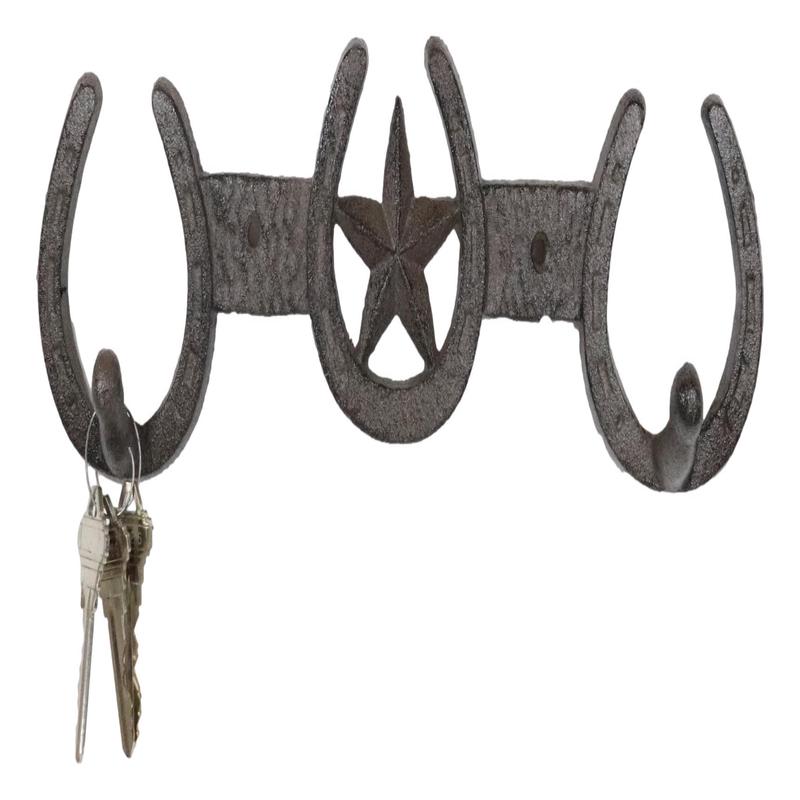 Rustic Western Lone Star With 3 Horseshoes Lucky Charm Double Wall Coat Hook