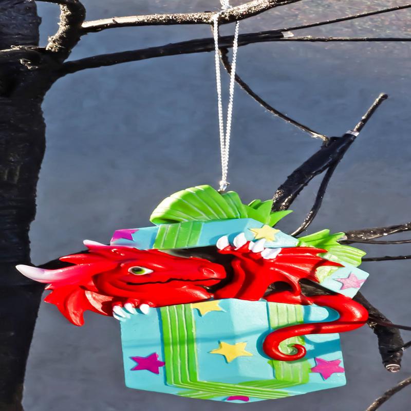 Ruth Thompson Red Dragon In Wrapped Gift Box Christmas Tree Hanging Ornament