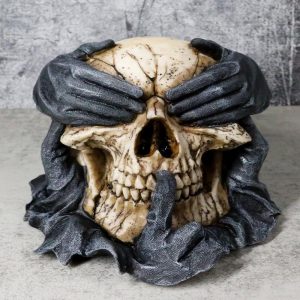 See Hear Speak No Evil Skull Deathly Gallows Gothic Grim Pantomime Figurine