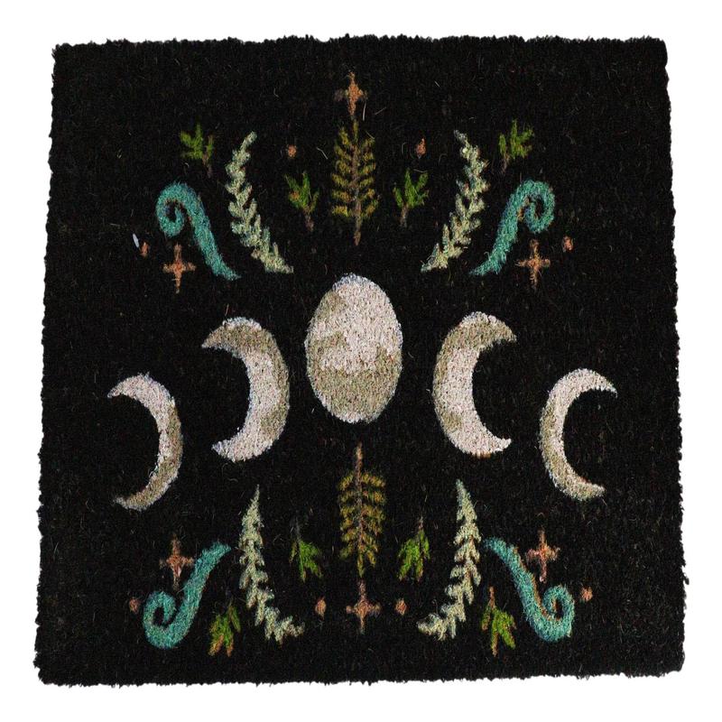 Dark Forest Moon Phase Wiccan Black Coir Coconut Fiber Floor Mat Doormat