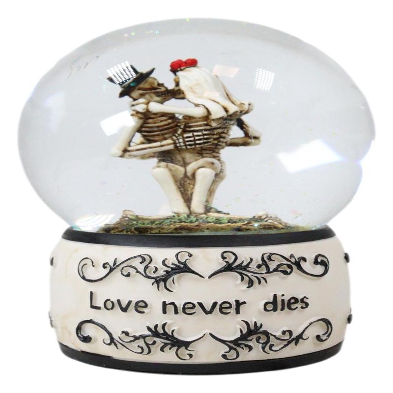 Day of The Dead Love Never Dies Kissing Bride And Groom Skeletons Water Globe