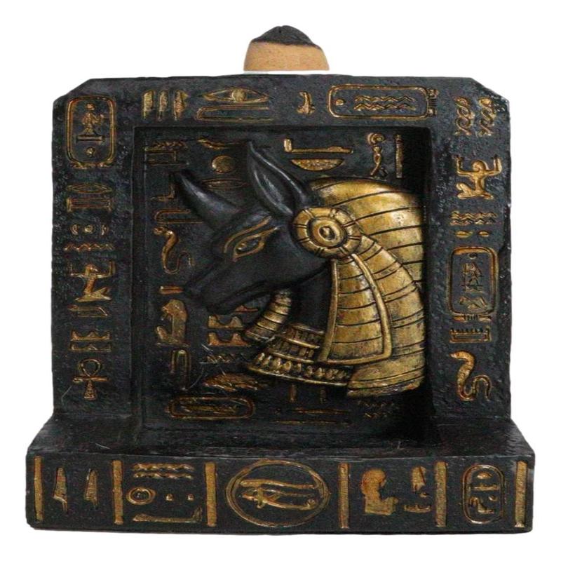 Egyptian God of The Dead Anubis Hieroglyphs Backflow Incense Burner Figurine