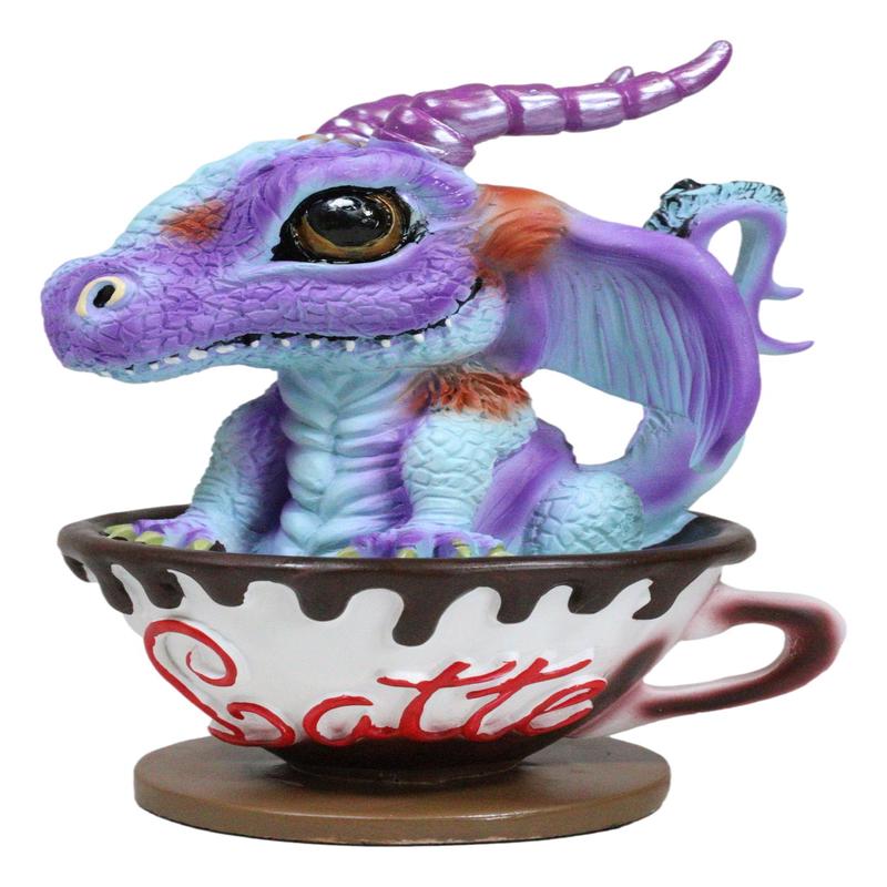 Fantasy Chocolate Latte with Eugene Baby Dragon In Beverage Saucer Cup Figurine