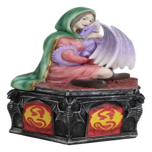 Fantasy Four Seasons Fall Friendship Fairy With Dragon Decorative Box Figurine