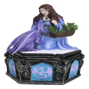 Fantasy Four Seasons Winter Friendship Fairy With Dragon Decorative Box Figurine