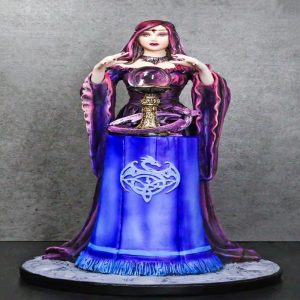 Fantasy Myths Legends Dragon Sorceress Witch With Scrying Crystal Ball Figurine