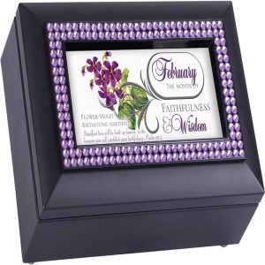 February Amethyst Birthstone Faithfulness And Wisdom Black Musical Trinket Box