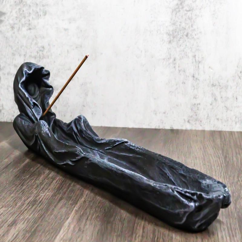 Hallowed Death Grim Reaper In Dark Cloak Master Wizard Incense Burner Figurine