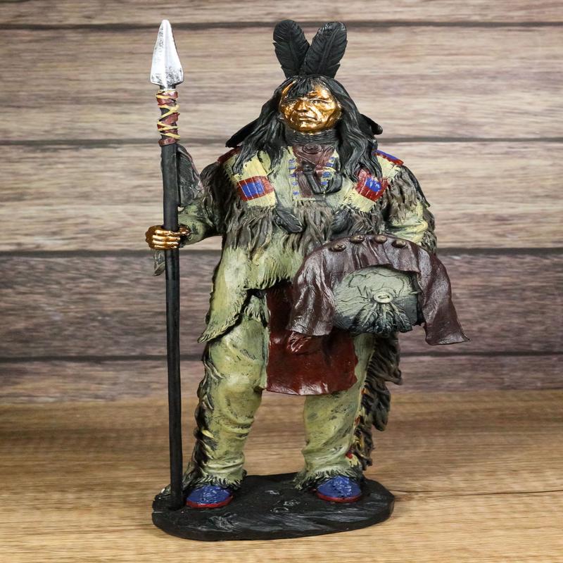 Koitsenko Indian Tribal Hunter Warrior Chief Holding Spear And Shield Figurine