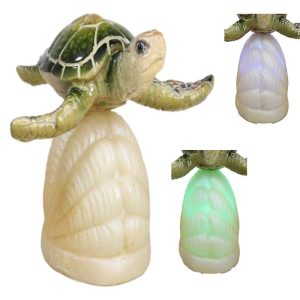 Ocean Marine Green Giant Sea Turtle Swimming Over LED Light Clam Shell Figurine
