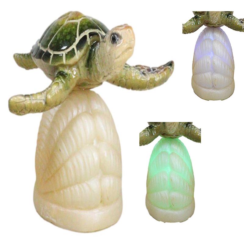 Ocean Marine Green Giant Sea Turtle Swimming Over LED Light Clam Shell Figurine