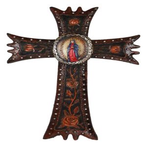 Religious Catholic Lady of Guadalupe Mary With Red Roses Wall Cross Plaque 12"H