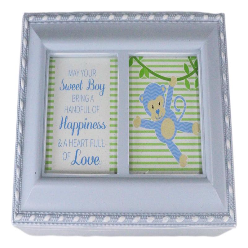 Sweet Boy Happiness And Love Baby Shower Blue Burlwood Musical Trinket Box