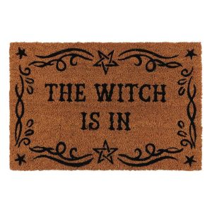 The Witch Is Wiccan Scroll And Pentagrams Coir Coconut Fiber Floor Mat Doormat