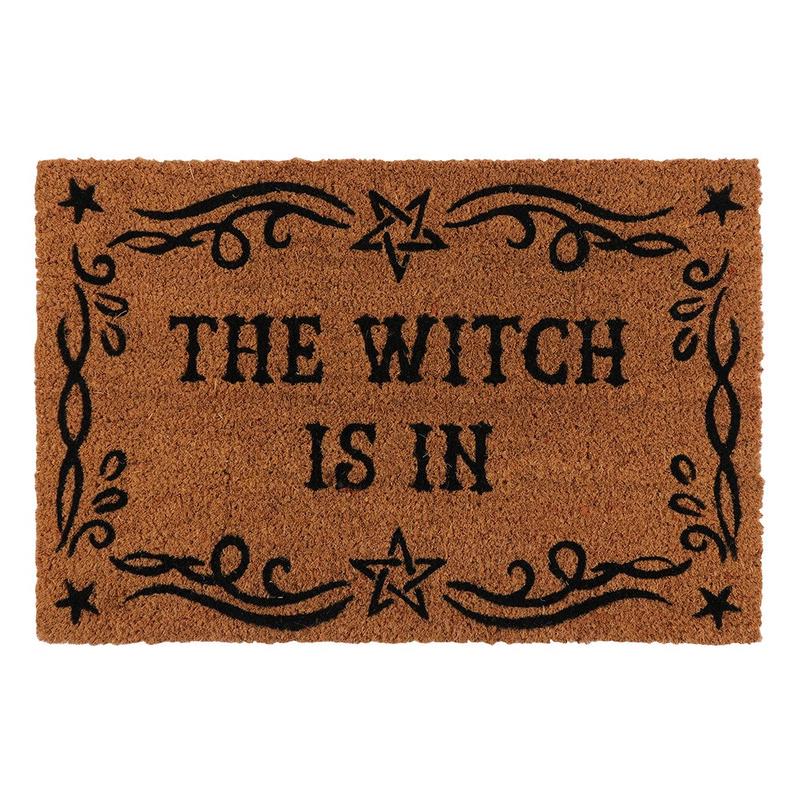The Witch Is Wiccan Scroll And Pentagrams Coir Coconut Fiber Floor Mat Doormat
