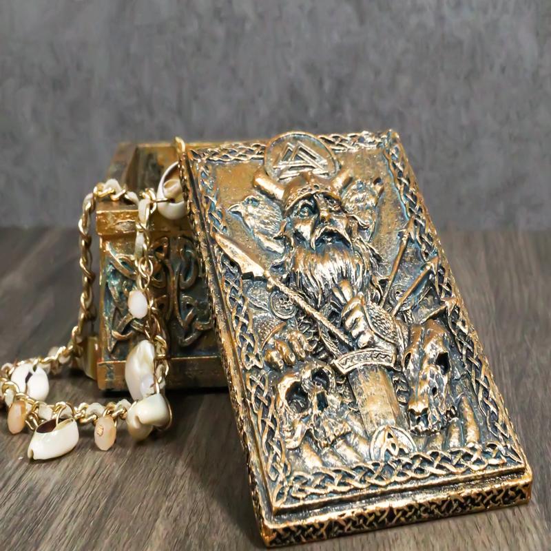 Viking Chief God Odin The All Father With Ravens Arrows War Trinket Box Figurine