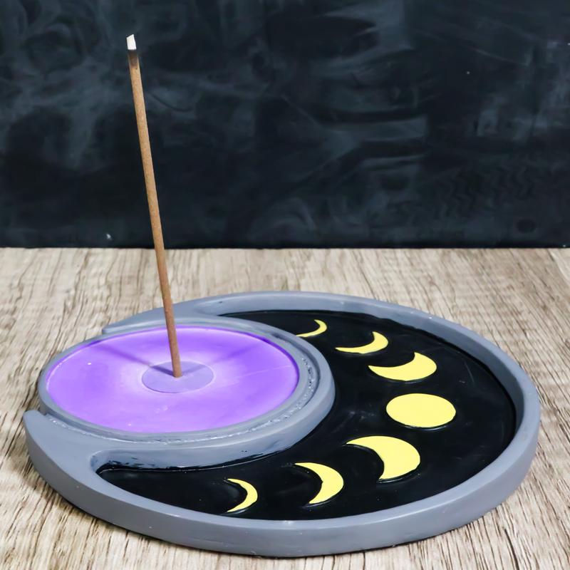 Wicca Mystical Phases Of The Moon Symbols Crescent Round Incense Stick Holder
