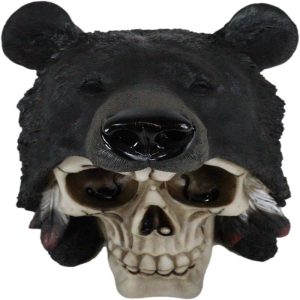Big Bear Headdress Skull Statue Gothic Macabre Figurine Skulls Black Bears 5.5"H