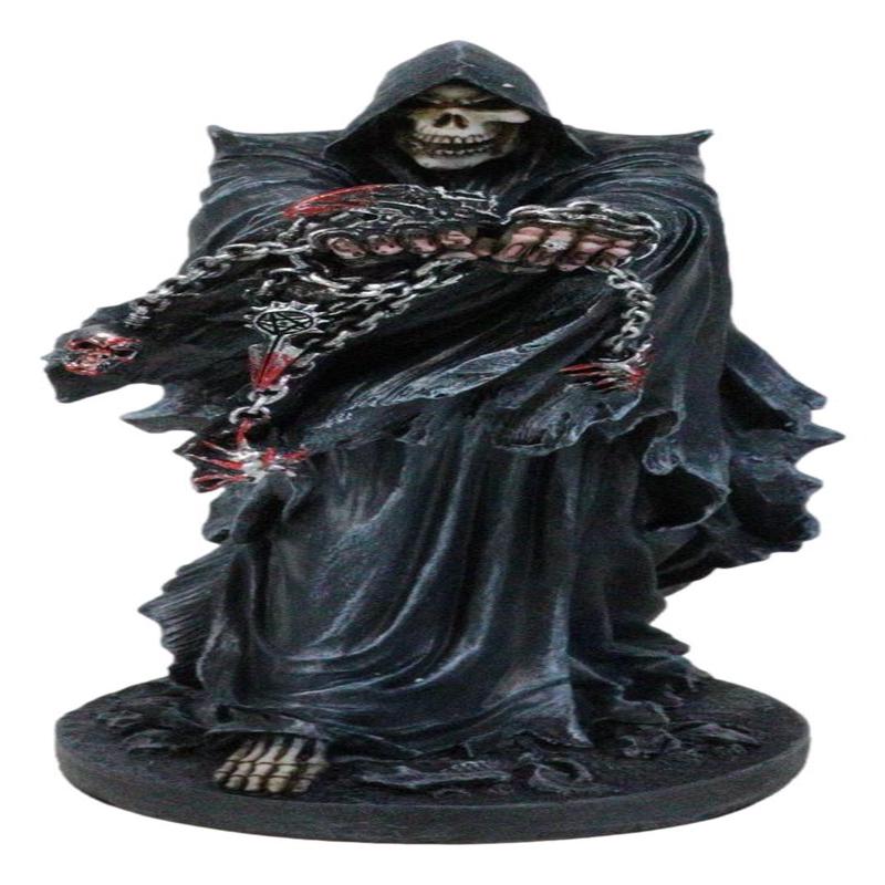 Black Angel of Death Grim Reaper With Chains Carved Knuckles Game Over Figurine