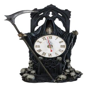 Black Death Grim Reaper With Scythe Time Waits For No Man Table Clock Figurine