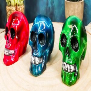 Ebros Lightning Bolts Colorful Skulls Mini Figurines Set of 3 Skeleton Head