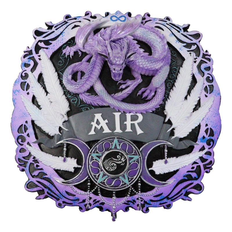 Elemental Air Nation Wind Purple Dragon White Feathers Triple Moon Wall Decor