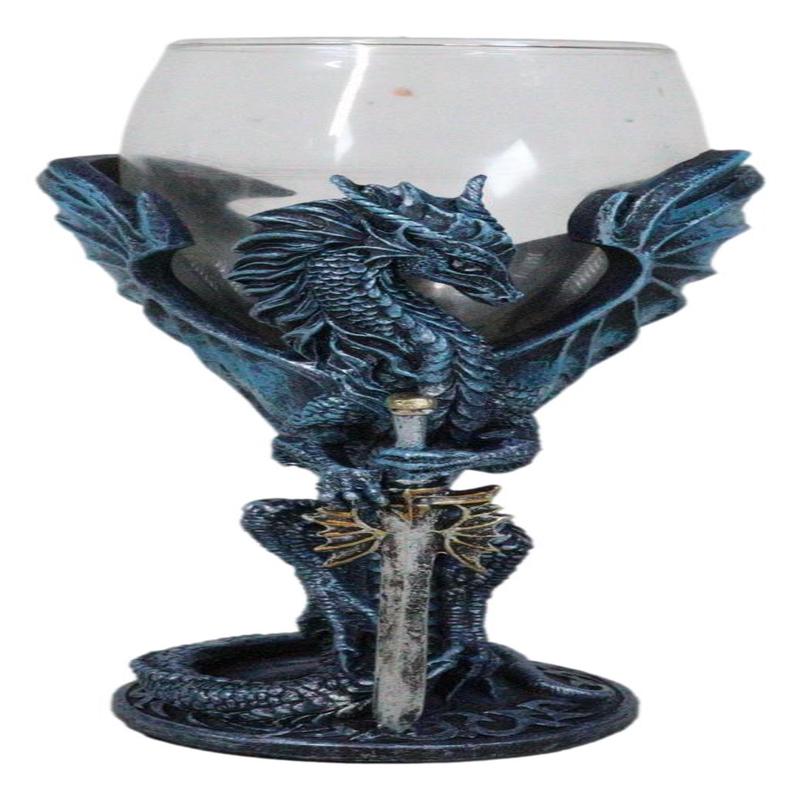 Fantasy Netherworld Blue Dragon Sea Blade Sword Glass Wine Goblet Chalice