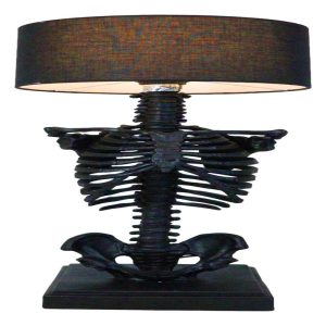 Gothic Ossuary Black Skeleton Rib Cage Torso Human Anatomy Table Lamp With Shade