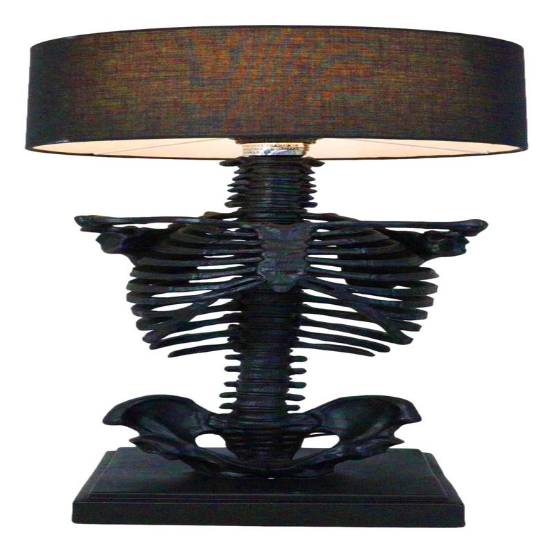 Gothic Ossuary Black Skeleton Rib Cage Torso Human Anatomy Table Lamp With Shade