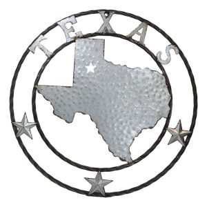 Large 24" Rustic Western Lone Star State Texas Galvanized Metal Wall Circle Sign