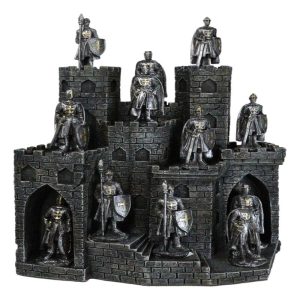 Medieval Castle Fortress Display Stand And 12 Mini Crusader Knights Figurine Set