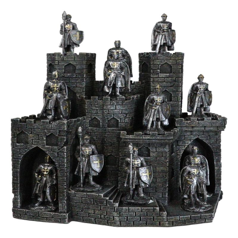 Medieval Castle Fortress Display Stand And 12 Mini Crusader Knights Figurine Set