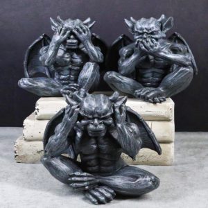 Notre Dame Gothic Winged See hear Speak No Evil Sitting Gargoyles Figurine Set