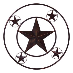 Oversized 40"D Vintage Rustic Western Lone Star Metal Circle Wall Decor Plaque