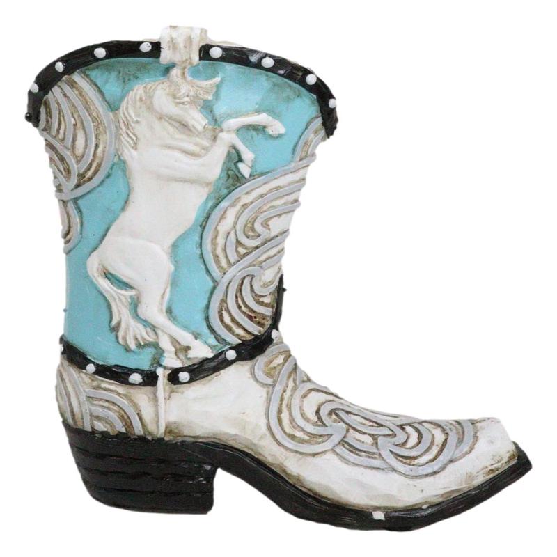 Rustic Country Western Turquoise Prancing Horse Cowboy Boot Piggy Money Bank