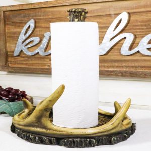 Rustic Forest Stag Deer Antler Bone On Wood Slice Base Paper Towel Holder