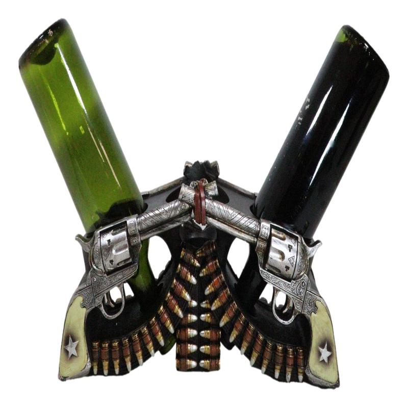 Western Cowboy Double Six Shooter Gun Pistols With Bullets 2 Slots Wine Holder