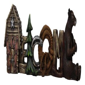 Western Welcome Sign Barn Horseshoe Pine Tree Ropes Cowboy Cow Desktop Figurine