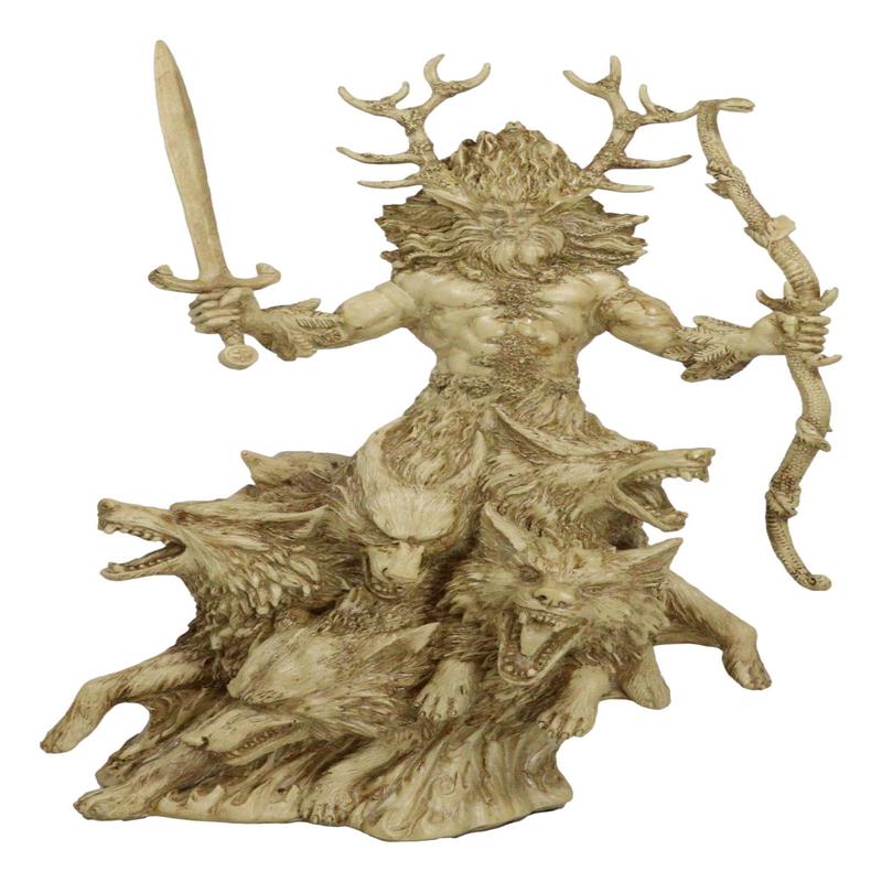Wiccan Celtic Horned God Of Fertility Cernunnos With Sword Cobra Foxes Figurine