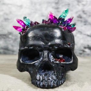 Black Gothic Macabre Spiky Two Tones Crystal Cavern Mine Cranium Skull Figurine