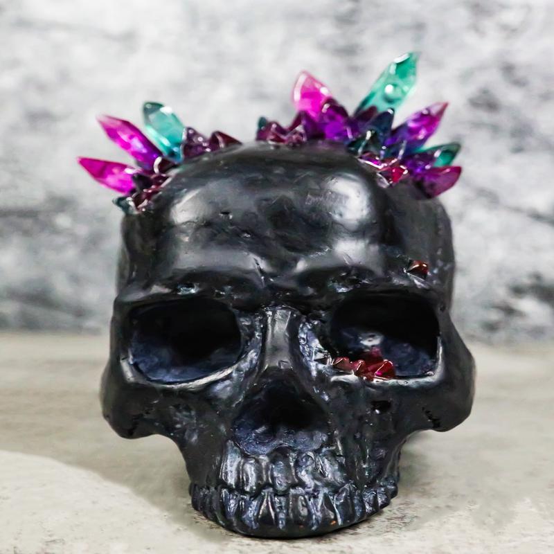 Black Gothic Macabre Spiky Two Tones Crystal Cavern Mine Cranium Skull Figurine