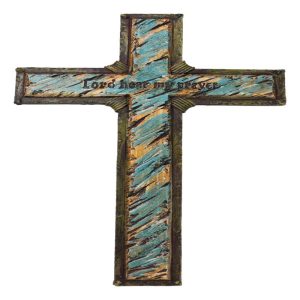 Colorful Turquoise Sunset Lord Hear My Prayer Wall Cross Plaque Figurine 12"H